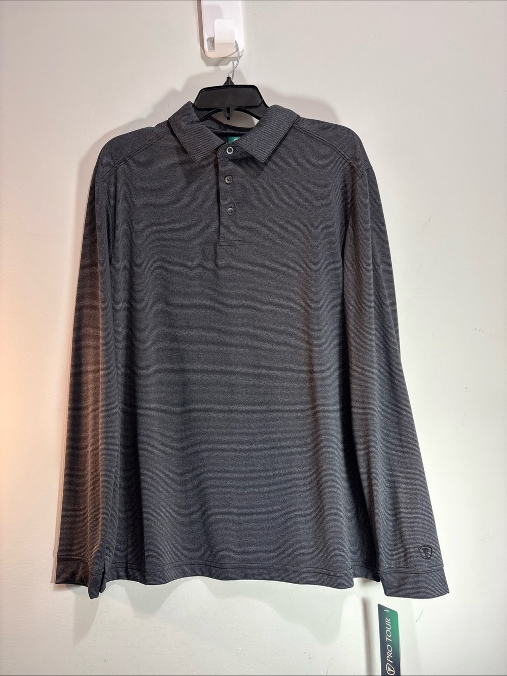 Pro Tour New!! Men's Long-Sleeve Black Stripe Polo Shirt. 1363